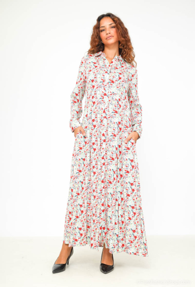 Großhändler Rosa Fashion - Langes Hemdblusenkleid mit Blumenmuster