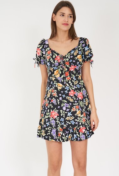 Großhändler Rosa Fashion - Kurzes Kleid mit Blumendruck