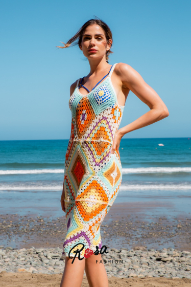 Großhändler Rosa Fashion Crochet - Kurzes Häkelkleid