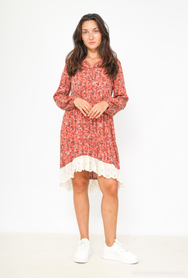 Großhändler Rosa Fashion - Kurzes Kleid mit Blumendruck