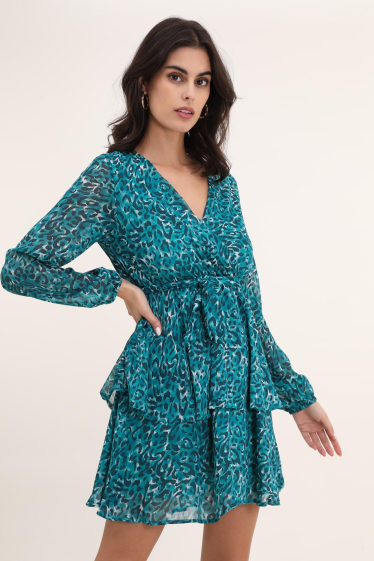 Großhändler Rosa Fashion - Kurzes Kleid mit Leopardenmuster