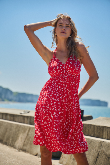 Großhändler Rosa Fashion - Bedrucktes Sommerkleid