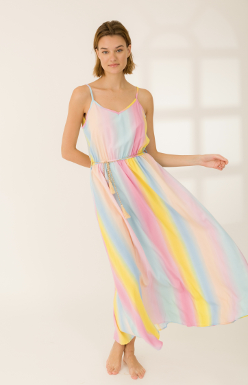 Großhändler Rosa Fashion - Kleid mit Regenbogen-Print