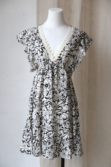 Wholesaler Rosa Fashion - Printed dress with lace edging