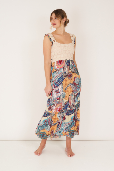 Wholesaler Rosa Fashion - Printed dress with crocheted chest