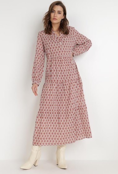 Großhändler Rosa Fashion - Bedrucktes Kleid mit Knöpfen