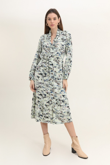 Großhändler Rosa Fashion - Bedrucktes Kleid mit Fliegekragen