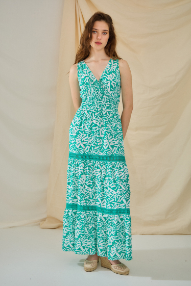 Großhändler Rosa Fashion - Bedrucktes Kleid mit Häkeldetails