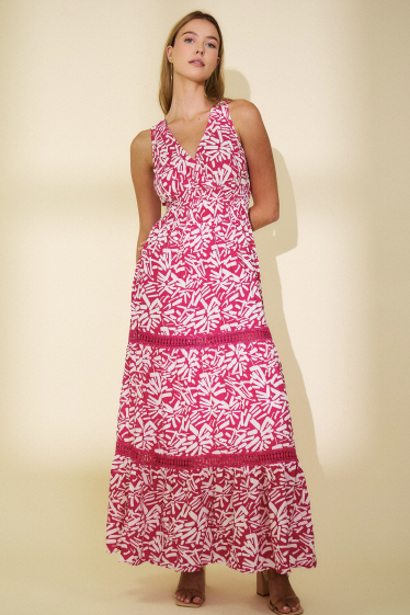 Wholesaler Rosa Fashion - Printed dress with crochet details