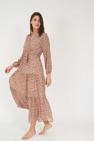 Großhändler Rosa Fashion - Schickes bedrucktes langes Kleid