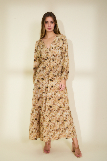 Großhändler Rosa Fashion - Langes Kleid mit tropischem Print