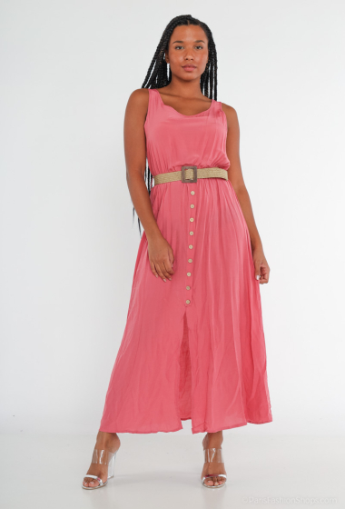Großhändler Rosa Fashion - Langes Kleid mit Strohgürtel