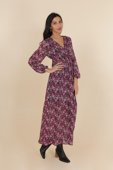 Wholesaler Rosa Fashion - Long printed wrap dress with flowers