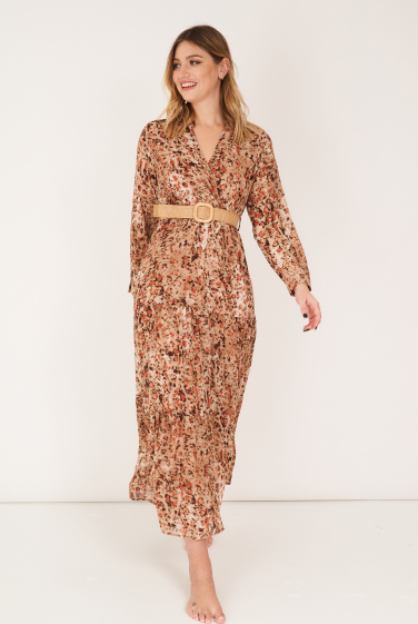 Wholesaler Rosa Fashion - Long printed wrap dress with belt