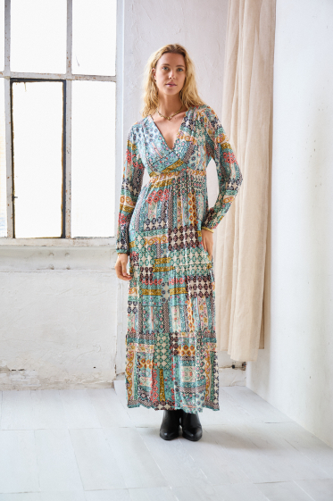 Wholesaler Rosa Fashion - Long printed wrap dress