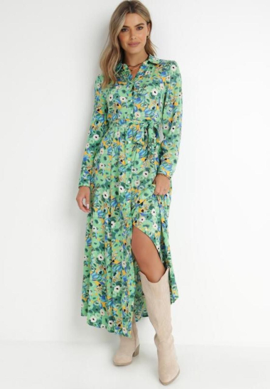 Großhändler Rosa Fashion - Langes Hemdblusenkleid mit Blumenmuster