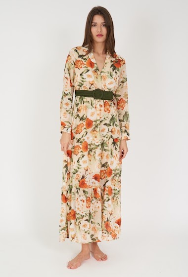 Großhändler Rosa Fashion - Langes Kleid mit Blumendruck