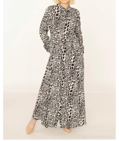 Großhändler Rosa Fashion - Langes Kleid mit Leopardenmuster