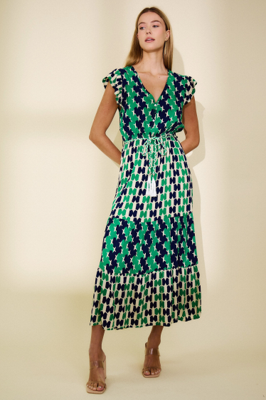 Großhändler Rosa Fashion - Langes bedrucktes Kleid
