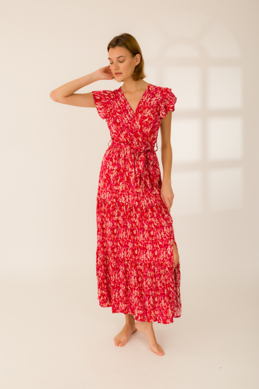 Großhändler Rosa Fashion - Langes bedrucktes Kleid