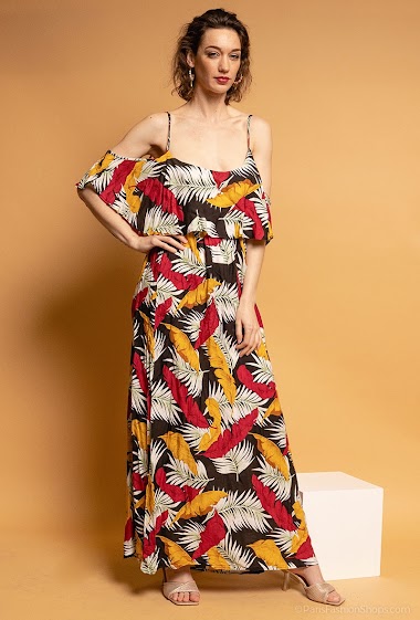 Großhändler Rosa Fashion - Tropisches langes Kleid