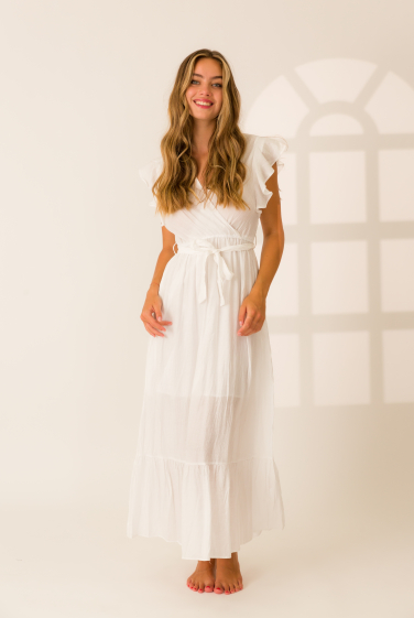 Wholesaler Rosa Fashion - Long plain dress with ruffle on the shoulders