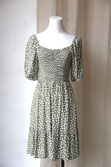 Großhändler Rosa Fashion - Kurzärmeliges Kleid mit kleinen Tupfen