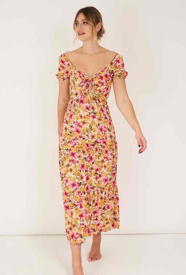 Grossiste Rosa Fashion - Robe nouée à imprimé fleurs