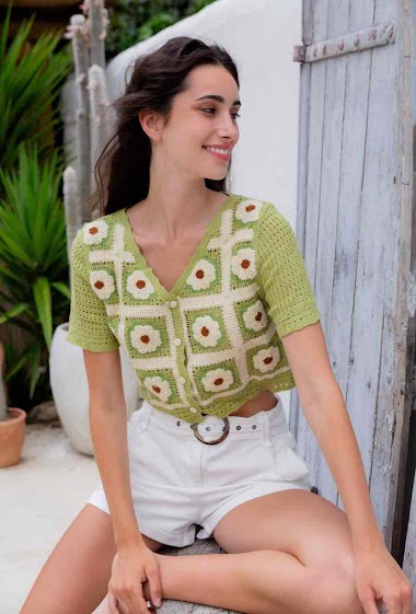 Mayorista Rosa Fashion Crochet - Camiseta de manga corta