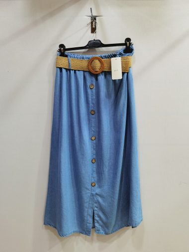 Grossiste ROSEMARY COLLECTION - Jupe imprimée jean avec des boutons . Taille unique 42/44