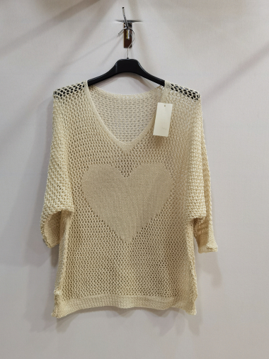 Wholesaler ROSEMARY COLLECTION - Heart crochet sweater. One size 42/44