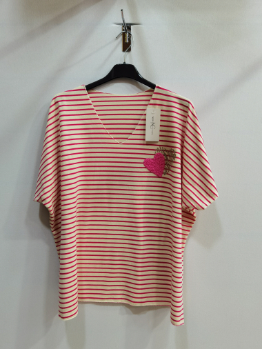 Wholesaler ROSEMARY COLLECTION - Striped top with flowers. One size 42/44