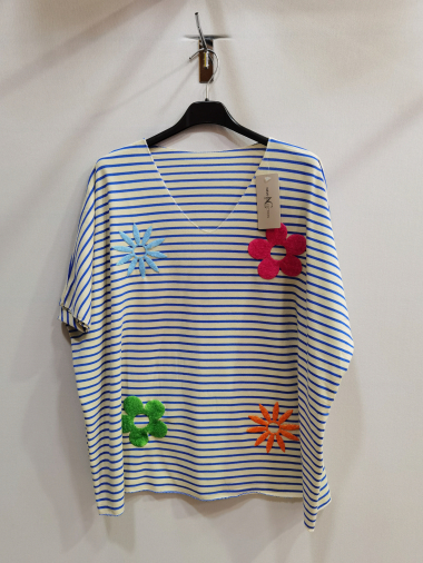 Wholesaler ROSEMARY COLLECTION - Striped top with flowers. One size 42/44