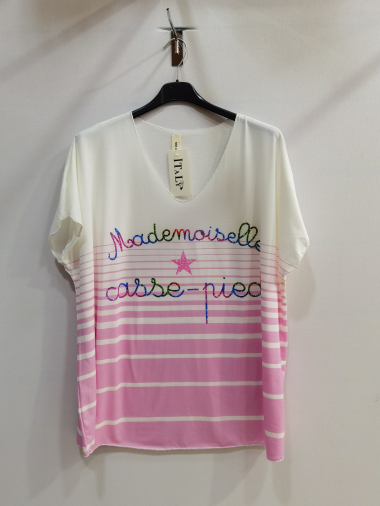 Wholesaler ROSEMARY COLLECTION - Striped top with “Mademoiselle pest-pied” inscription