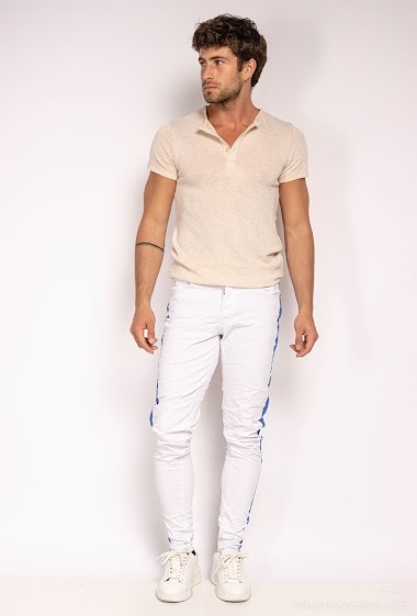 Wholesaler ROSS CARRA - Skinny White Blue Stripe Jeans
