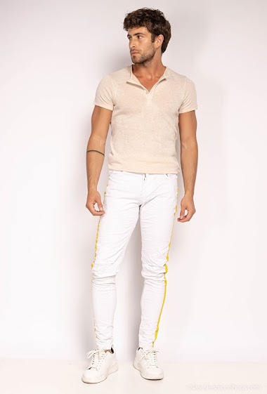 Skinny White Jeans With Yellow Stripe