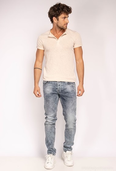Großhändler ROSS CARRA - Straight Slim Fit Stretch-Jeans in blauer Waschung