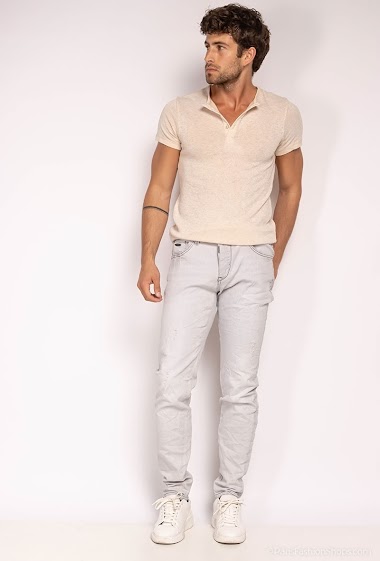 Großhändler ROSS CARRA - Hellgraue Skinny Jeans mit Kratzern