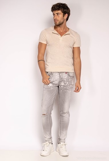 Großhändler ROSS CARRA - White Splash Hellgraue Jeans