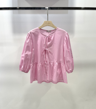 Wholesaler Rosy Days - Tied cotton peplum blouse with 3/4 sleeves