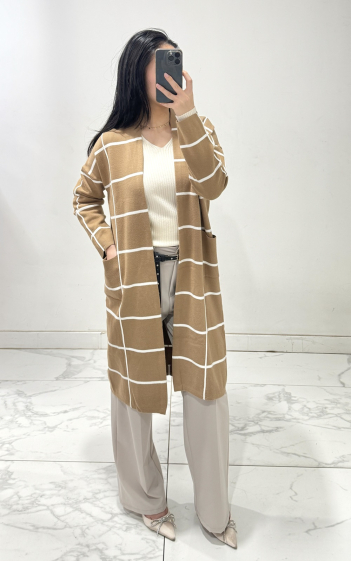 Wholesaler Rosy Days - Mid-length checked knit cardigan