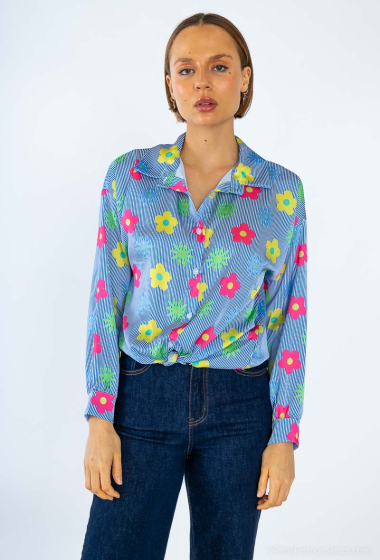 Wholesaler Rosy Days - Striped satin shirt with small flower print