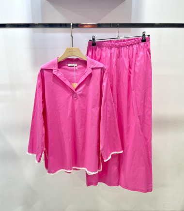 Grossiste Rosy Days - Ensemble blouse ample et pantalon à surpiqûres en coton