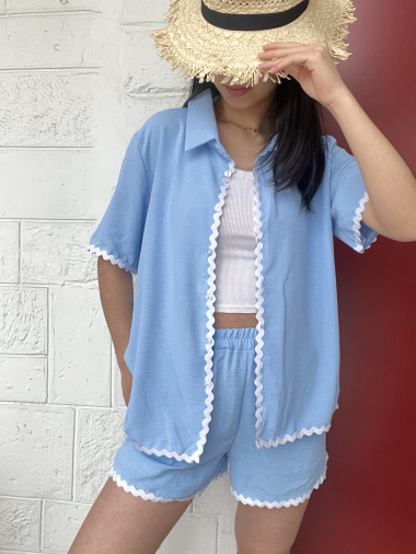 Wholesaler Rosy Days - Shirt and shorts set with wave trim details