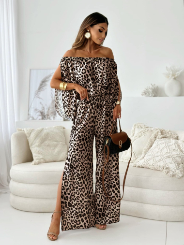 Wholesaler Rosy Days - Leopard print pants set with openings