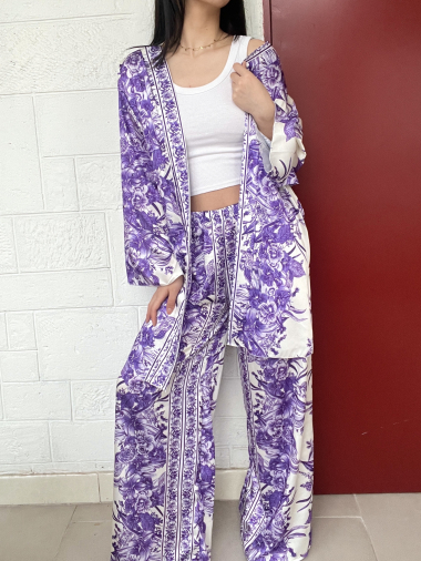 Mayorista Rosy Days - Conjunto kimono y pantalón raso estampado