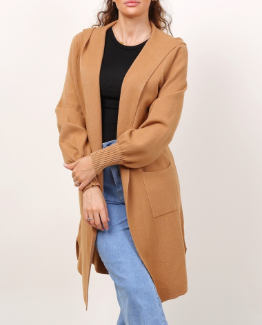 Wholesaler Rosy Days - Hooded cardigan in ribbed sleeve knit