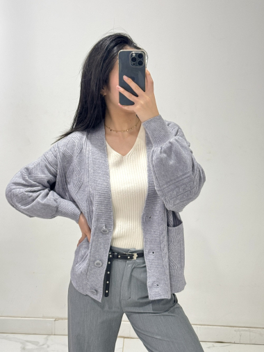 Wholesaler Rosy Days - Buttoned cable-knit V-neck cardigan