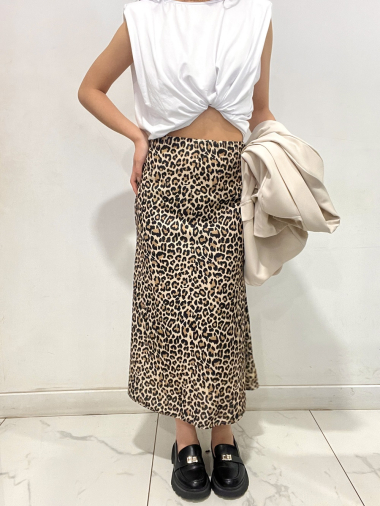 Wholesaler Rosy Days - Leopard print mid-length skirt