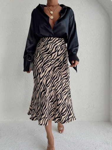 Wholesaler Rosy Days - Zebra print mid-length skirt